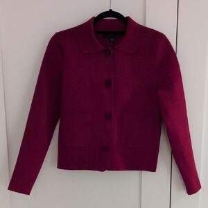 Zara Maroon Knit Cardigan Blazer With Velvet Flower Buttons